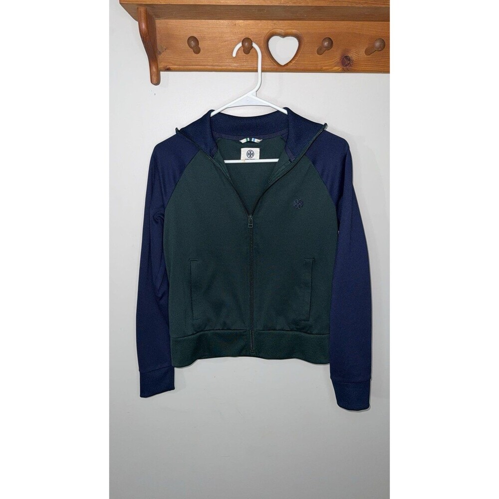 Tory Sport Tory Burch Colorblock Zip Track Jacket Forest Green Navy Small
